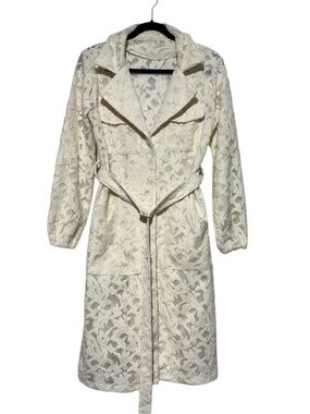 Vintage Lace Trench Coat Sz M Wedding Jackie Kennedy 1960s Belted Spring Easter